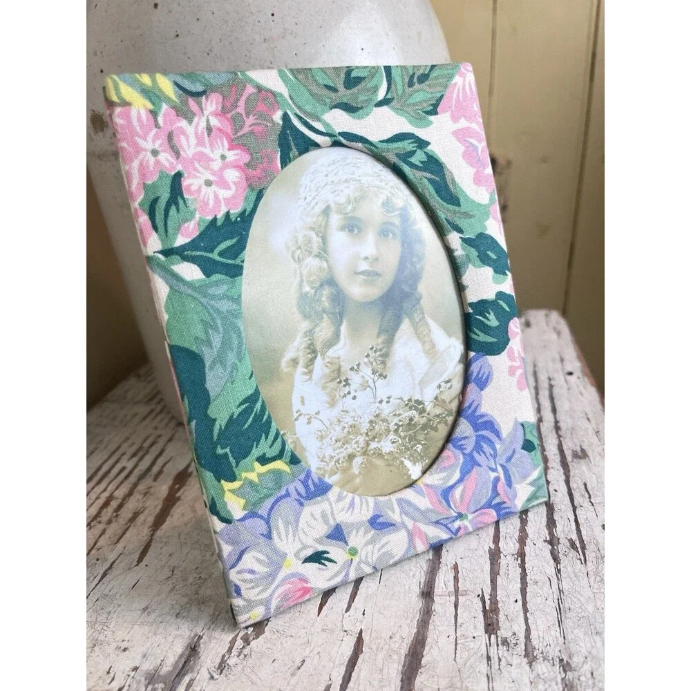 Vintage Shabby Chic Floral Fabric Frame 6.25” Cottage Charm